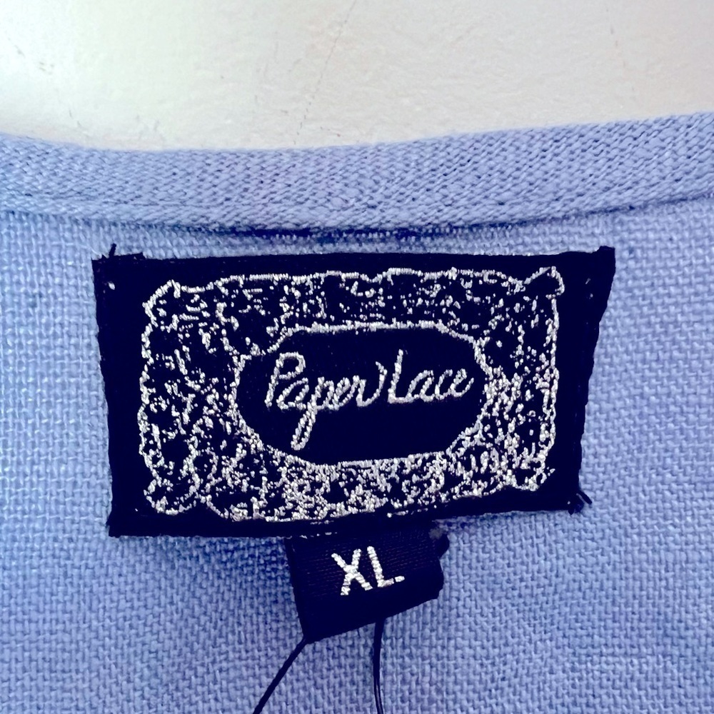 Paper Lace Sleeveless Linen Top Cornflower Blue Minimalist Contemporary Coastal - Picture 3 of 11